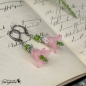 Preview: rosane grüne Florale blumige Ohrringe - Ohrhänger mit Blüten und Perlen